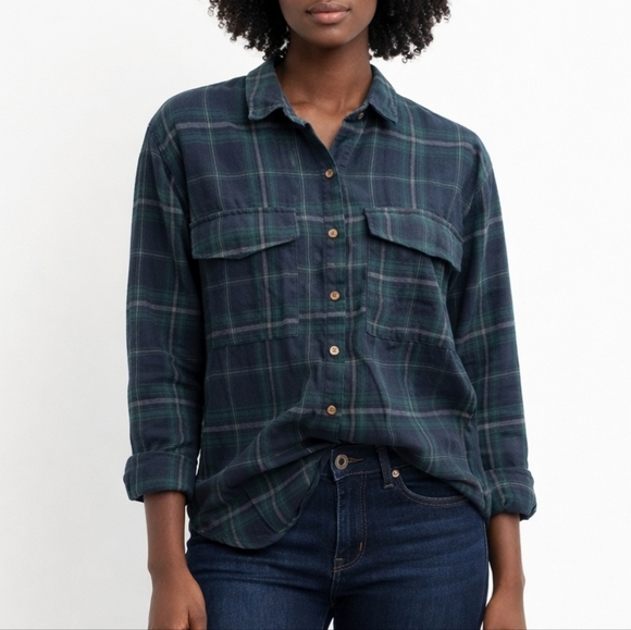 Tops - Spoon Jeans Green Plaid Shirt Large